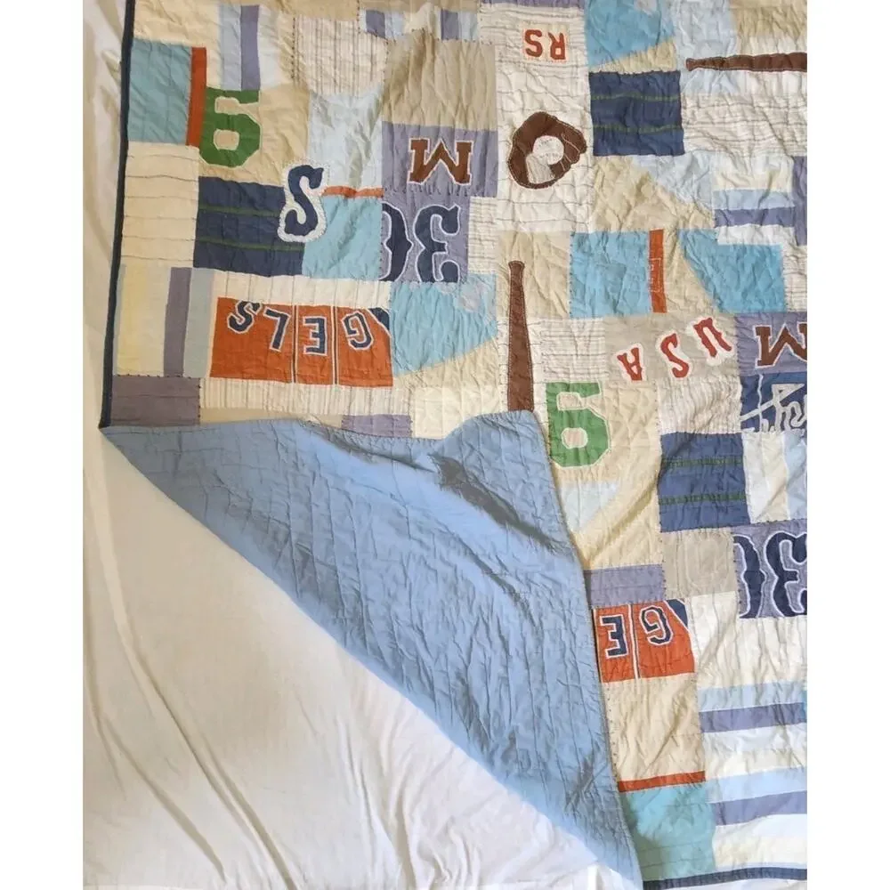 Vtg Patchwork Quilt Pottery Barn Kids Baseball Twin Comforter 90s Kids Bedroom